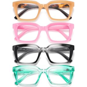 AABV Oversized Funky Reading Glasses for Women/Men Readers,Blue Light Blocking with Spring Hinges,Anti UV Ray/Glare/Eyestrain (4-pack Mix)