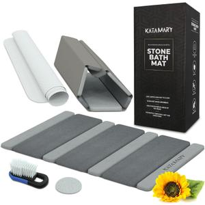 Stone Bath mat, Diatomaceous Earth Shower Mat, Non-Slip Super Absorbent Quick Drying Bathroom Floor Mat, Natural, Easy to Clean. (Dark Gray)