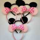 NEWTGAN 20 PCS Mouse Ears Headbands for Birthday Party Theme Park Costume Play Celebration for Boys and Girls (black,pink) (pink black)