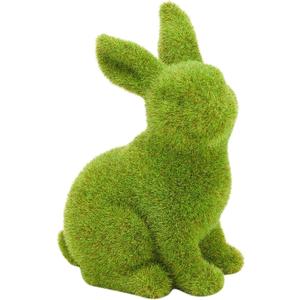 Easter Flocked Bunny Decor, 4.3 Inch Resin Moss Bunnies Spring Decor Rabbit Figurines for Table Desk Easter Decorations (Small Sitting)