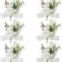 Boutonniere for Men Wedding, Set of 6, Elegant Artificial White Rose Boutonniere for Wedding Prom Homecoming Party, Perfect Accessories for Groom Best Man