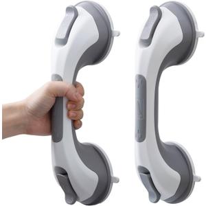 TAILI Suction Shower Grab Bar 2 Pack, Grab Bars for Bathtubs Showers for Seniors Elderly Handicap, Bathroom Safety Shower Handles Support Grip, Heavy Duty Suction Cup, No Drilling Removable, Grey
