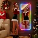 Hasipu 47"x16" LED RGB Door Mirror Full Length with Bluetooth Speaker, Full Body Wall Mirror with Lights, Door Hanging & Wall Mounted Mirror for Bedroom, Living Room, Cloakroom