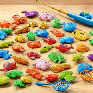 Magnetic Fishing Game Toys for Kids Toddlers 3-5 4-8, Water Table Bathtub Toys with Pole Rod Net & Fish, Water Bath Pool Outdoor Fishing Toys for Kids Toddlers Baby Boys Girls Age 3 4 5 6 7 8 Year Old