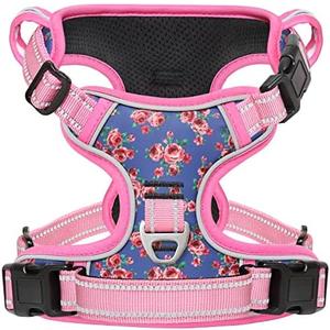 Timos No Pull Dog Harness, Release at Neck Reflective 3 Snap Buckles Adjustable No Choke Pet Vest with Front & Back 2 Leash Clips, Soft Padded Control Training Handle Small