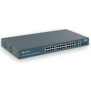 24 Port Gigabit Ethernet PoE Switch with 2 Uplink Gigabit Port & 2 SFP Port, YuanLey Unmanaged 24 Port PoE+ Network Switch, Rackmout, Build in 400W Power, Support 802.3af/at, Plug and Play