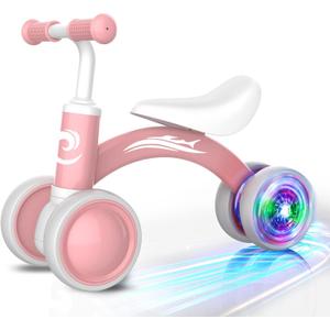 Colorful Lighting Baby Balance Bike Toys for 1 Year Old Girl Gifts, 10-36 Month Toddler Balance Bike, No Pedal 4 Silence Wheels & Soft Seat Pre-School First Riding on Toys, 1st Birthday Gifts. (Pink)