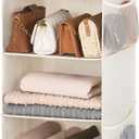 StorageWorks 5-Shelf Hanging Closet Organizers, Foldable Closet Storage Organizer with 2 Side Pockets, Portable Hanging Shelves for Clothes, Sweater, 12 12" D x 15" W x 48" H, White & Ivory