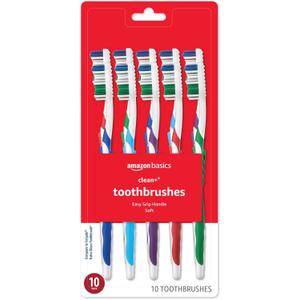 Amazon Basics Clean Plus Toothbrushes, Soft, Full, 10 Count, 1 Pack (Previously Solimo)