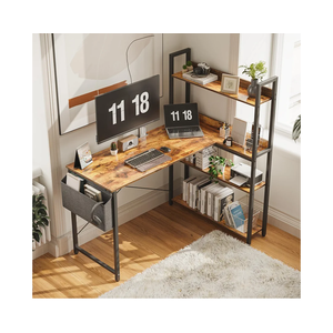 Treesland 47 Inch Computer Desk with Bookshelf, Corner Desk with Storage, L Shaped Desk, Home Office Desks, Writing Study Desk for Bedroom, Brown