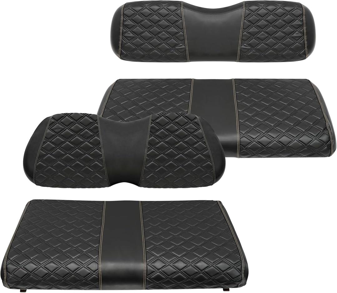 Golf Cart Front and Rear Seat Covers Waterproof and Sun Resistant Marine Grade Vinyl Leather Seat Cover Accessories for Club Car Precedent 2004+, Black(4PCS)