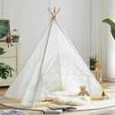 Asweets Kids Teepee Tent, Children Play Tent, Indoor Outdoor Cotton Play Tent for Girls & Boys Kids (White Lace Tent)
