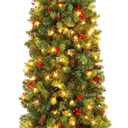 Best Choice Products 6ft Pre-Lit Spruce Pencil Christmas Tree Pre-Decorated for Home, Office, Party, Holiday Decoration w/ 618 Tips, 250 Lights, Pine Cones, Metal Hinges & Base - Green