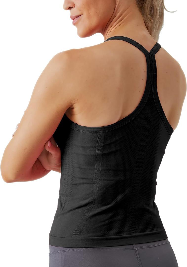 MathCat Workout Tank Tops for Women with Built in Bra, Sleeveless Gym Tops Seamless Racerback Athletic Yoga Shirts (X-Small, Black)