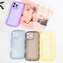 Compatible with iPhone 16 Pro Case 6.3" 2024, Cute Kawaii Curly Wave Frame Shape Soft Silicone Shockproof Protective Phone Cover for Women Girls, Clear/Purple