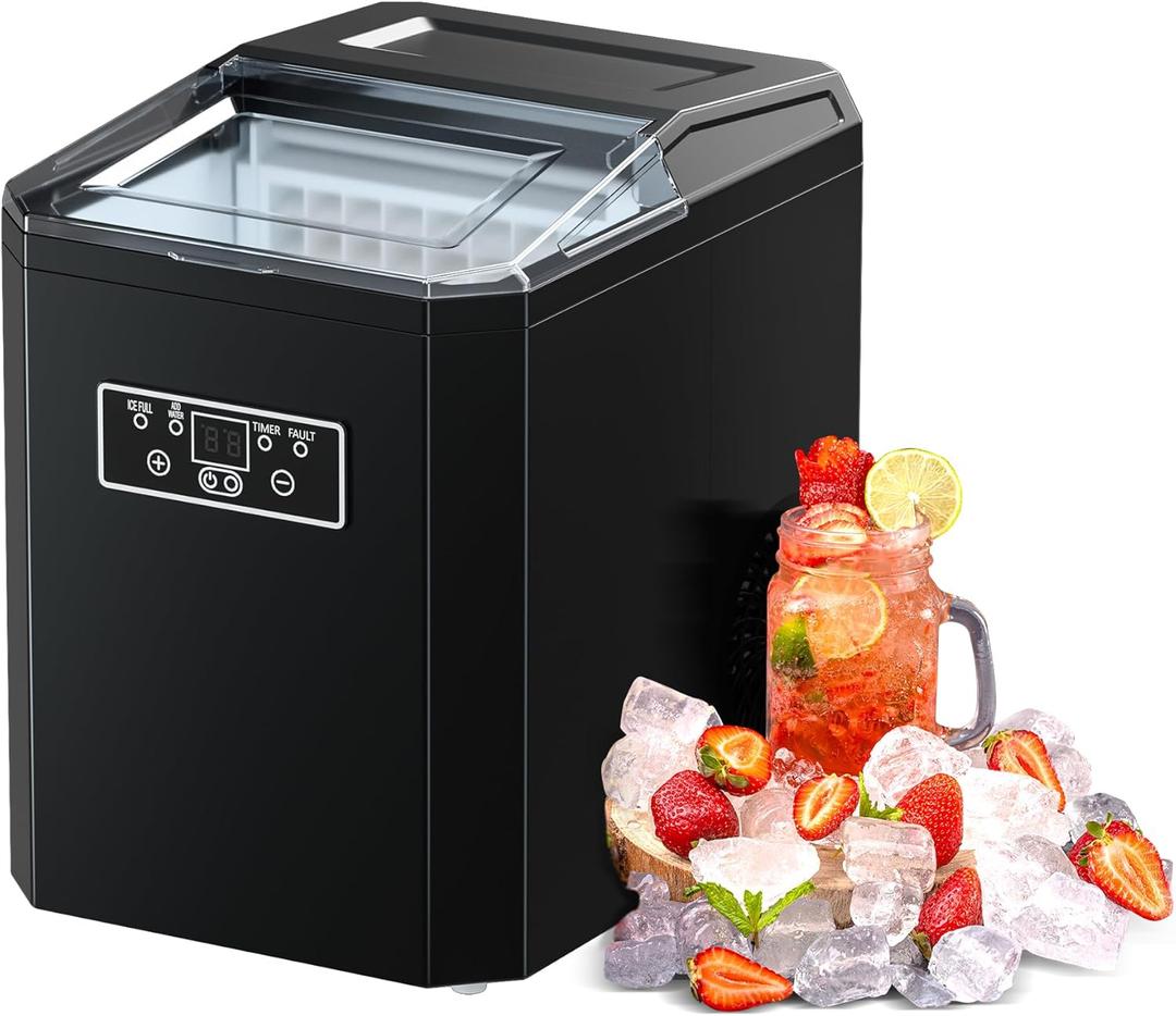 Ice Cube Maker, 44 LBS/24H Portable Ice Maker with Transparent Lid, Cubic Ice, Counter Top Ice Maker Perfect for Home, Office, Kitchen, RV, Basement Bars