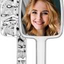 Handheld Mirror, Water Ripples Hand Mirror with Handle for Make up, Square, Silver, Small (4 x 7 inches)