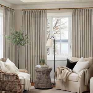 Pinch Pleat Linen Curtains 108 Inches Long 70 Inch Wide for Patio Sliding Door Light Filtering Semi Sheer Pleated Drapes Back Tab Burlywood Taupe Extra Wide 70 x 108 Curtain for Living Dining Room