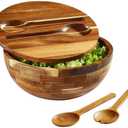 JOYMAY Salad Bowls Wood Salad Bowl Set with Lid 11.8 Inch Large Wooden Bowls Set Acacia Wood Serving-Bowl with Serving Utensils Bowl for Kitchen, Dining, Party