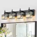 Black Crystal Bathroom Vanity Light 4-Light Modern Bathroom Lighting Fixtures Over Mirror Black Wall Sconce with Square Shade