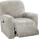 H.VERSAILTEX 4-Pieces Recliner Chair Covers Velvet Stretch Reclining Couch Covers for 1 Cushion Sofa Slipcovers Furniture Covers Form Fit Customized Style Thick Soft Washable(Small, Oatmeal)