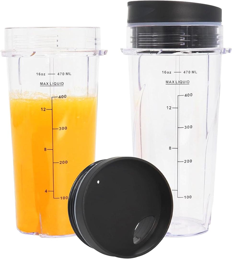 Upgrade 2 Pack 16oz QB3001SS Replacement Cups Compatible with Ninja Fit Compact Personal Blender, Replacement for Ninja Blender Cups with Scale and Sealing Cap
