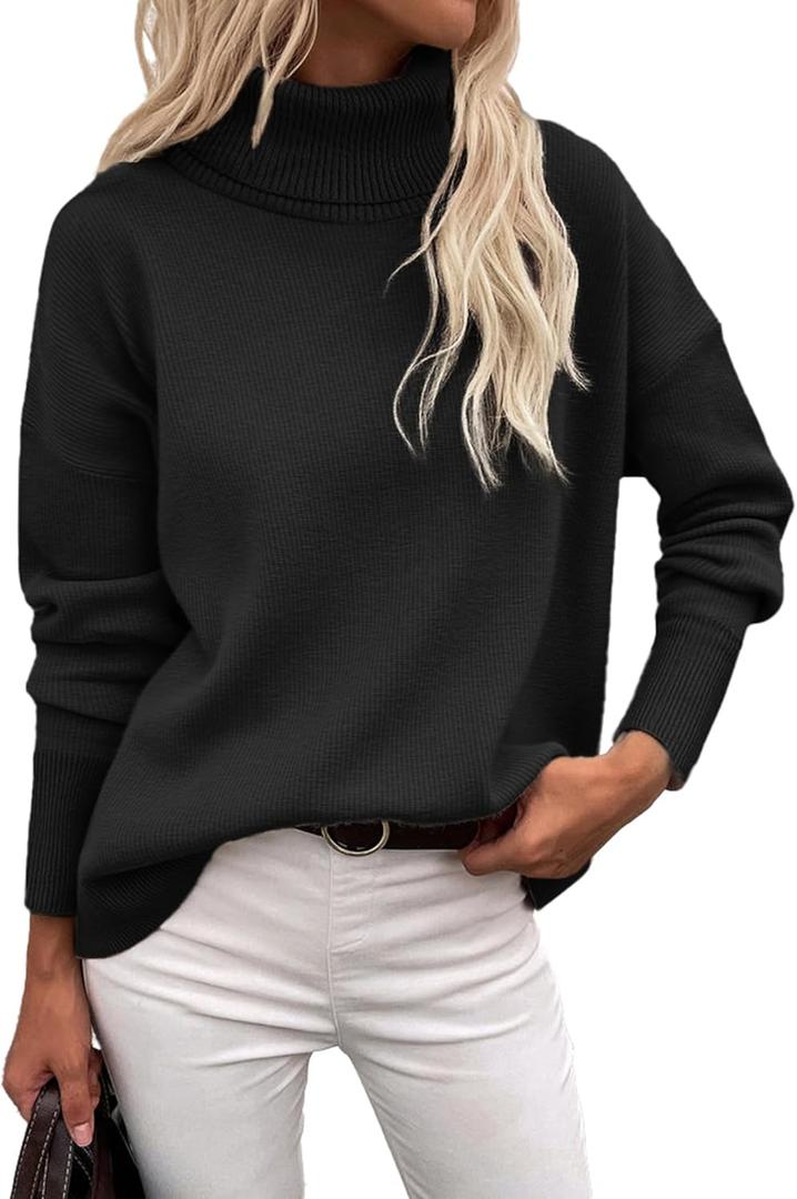 Zeagoo Women's Turtleneck Sweater 2026 Fall Winter Chunky Knitted Pullover High Low Hem Trendy Basic Jumper Top (Black) Small