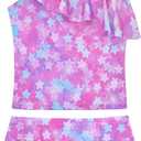 Girls Tankini Swimsuit Two Piece Bathing Suit Colorful Toddler Kids Ruffle Swimwear Adjustable Strap Summer Beach