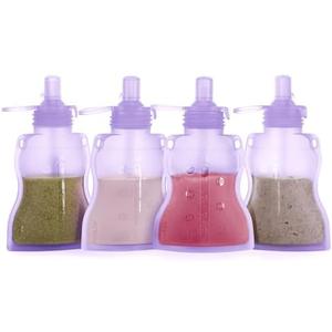 Haakaa Baby Food Pouch Refillable Baby Squeeze Silicone Yummy Pouch, Soft Reusable Squeeze Storage Food Pouch for Kids Toddler,Home Made Food Puree,Smoothie Pouch Bag, 4oz, 4 Pack,6m+(Lavender)