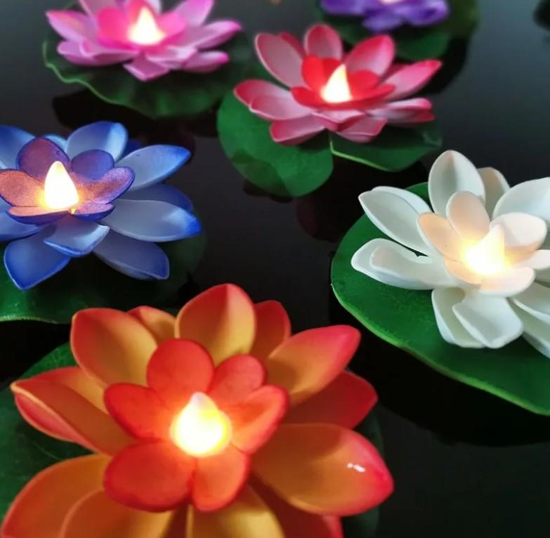 12 Waterproof Floating Lotus Lights – Battery Operated, Water-Activated Floating Flower Lamps for Wedding, Garden, Pond, Pool, Anniversary & Party Decoration
