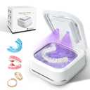 Ultrasonic Retainer Cleaner for Aligners, Mouth Guards & Dentures, 42kHz Compact Ultrasonic Denture Cleaner with Digital Timer, Portable Dental Cleaner for Home & Travel (White)