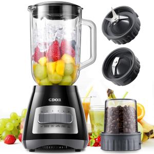 GDOR Blender, 52 Oz Glass Jar, Multi-Function Kitchen Blender & Grinder Combo, 9 Functions with Shakes, Puree, Crush Ice, and Chop, Max 700W, Self Cleaning