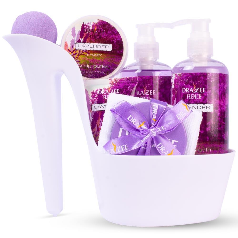 Luxury Spa Gifts for Women  8 Pc Lavender Scented Bath and Body Set with Bubble Bath, Lotion & More  Luxury Self Care Kit for Wife, Mom, Best Friend, Girlfriend, Anniversary Gift by Draizee