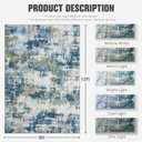 Area Rug 9x12 Living Room Rug Washable: No-Slip Abstract Soft Thin Large Blue Rugs, Indoor Floor Stain Resistant Modern Carpet for Bedroom Dining Room Farmhouse Nursery Home Office (Blue, 9'x12')