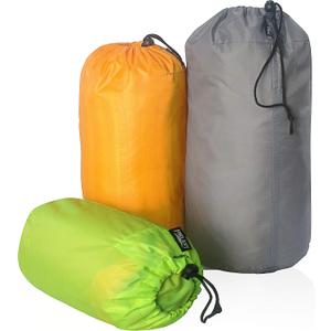 Frelaxy Stuff Sack Set 3-Pack (3L&5L&9L), Ultralight Ditty Bags with Dust Flap for Traveling Hiking Backpacking (Neon Green&Orange&Gray)