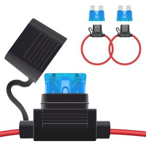 2 PCS Inline Fuse Holders 12V, 16 AWG Car Gauge Inline Fuses, Waterproof Fuse Holder with 15A ATC/ATO Standard Blade Fuses for Automotive, Marine, Golf Cart Lighting, Electrical Circuits