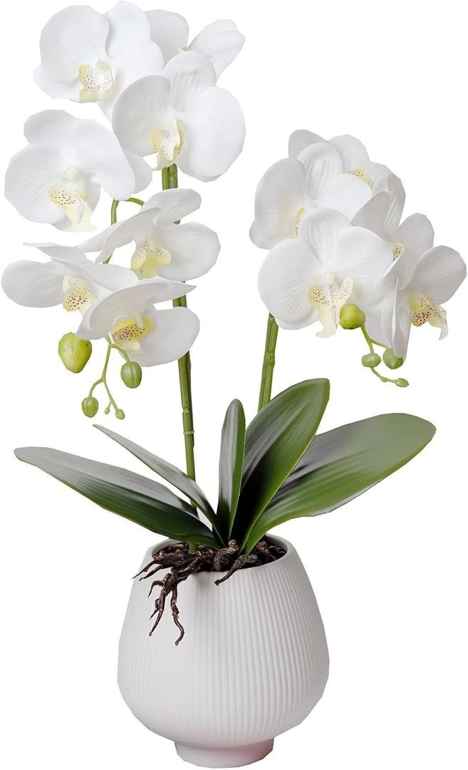 Orchid Artificial Orchids Flowers with Vase White Phalaenopsis Plant Silk Faux Orchids Fake Flowers Arrangements for Home Decoration Living Room Office Bedroom Bathroom Kitchen Dining Room