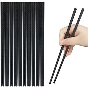 10 Pairs Fiberglass Chopsticks, Reusable Chopsticks, 9.3 inches Dishwasher Safe, Non-Slip, Black