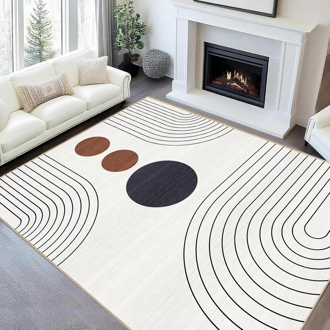 8x10 Boho Area Rug for Living Room Modern Geometric Abstract Rug Ivory