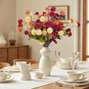 Fall Artificial Chrysanthemum Flowers 10 Stems&2 Eucalyptus,Orange Faux Kiku Pom Pom Mums Dried Flower for Vase,Fake Silk Fall Floral for Table Centerpiece,Faux Flower Arrangements Decoracin de Otoo (Mix)