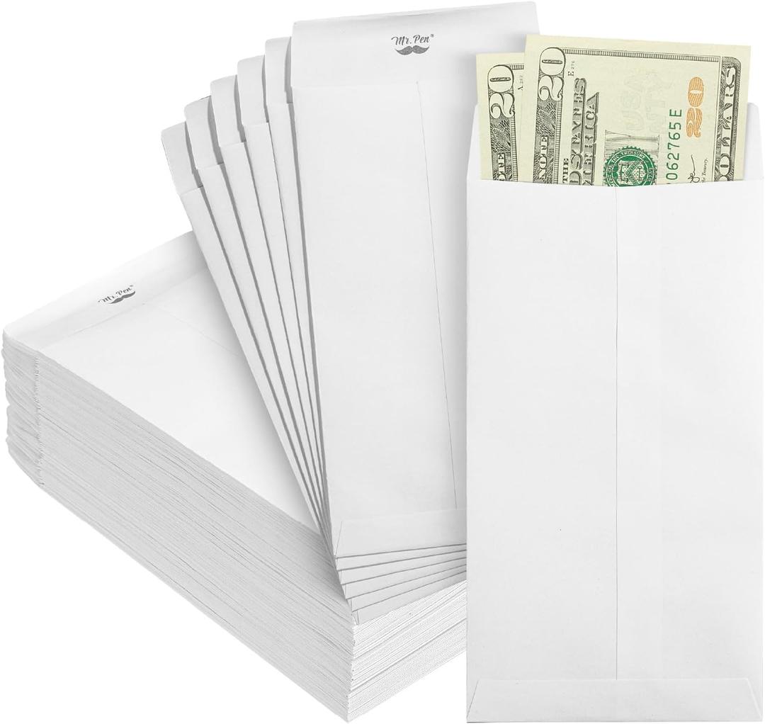Mr. Pen- Money Envelopes for Cash, 6.5" x 3.5", 100 Pack, Kraft Paper, Self-Adhesive Bulk Cash Envelopes for Budgeting, Money and Coin Saving, Check, Budget, Small Item Organizing