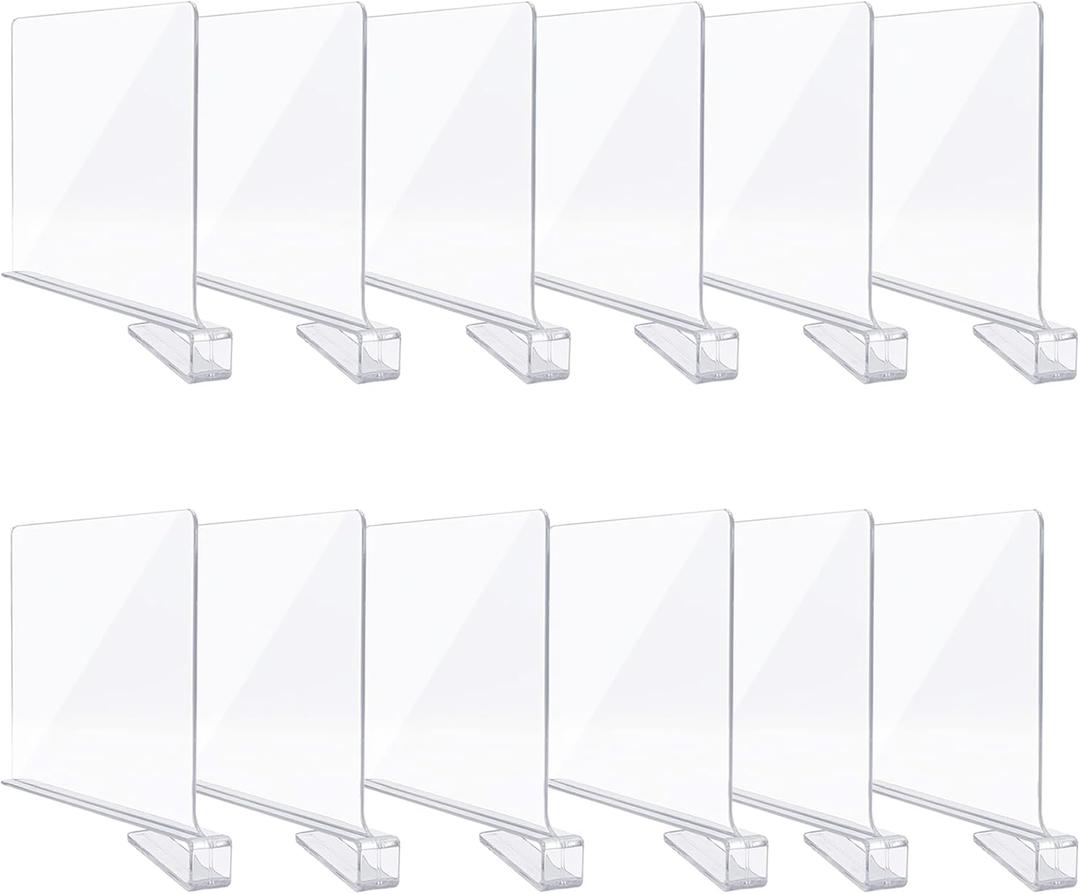 Clear Acrylic Shelf Dividers, Closet Shelf Divider and Closet Separator for Organization in Bedroom, Kitchen and Office Plastic Shelves 12 PCS