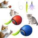 2026 Upgraded Self-Moving Cat Toy Ball with Tail (2-Pack) - Rechargeable Smart Interactive Kitten Toys, 2-Speed Modes, Bite-Resistant Indoor Exercise Toys for Bored Cats (Blue&Orange)