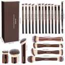 MAANGE 20 Pcs Makeup Brushes with Gift Box, Double-End Multi-functional Makeup Brushes for Blending Liquid Powder Concealer Cream Blush Buffe,CoffeeBrown