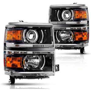 Torchbeam Projector Headlight Assembly Replacement OE Headlamp Compatible with 2014 2015 Chevy Silverado 1500 LTZ/High Country Amber Reflector Chrome Housing Driver and Passenger Side
