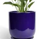 SUNPOTFOR Ceramic Planter - 12 Inch Pots for Plants Ceramic Plant Pot Indoor with Drainage Hole and Saucer Large Planter Flower Pot Outdoor for Home Garden Decor Blue