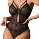 Avidlove Lingerie for Women Sexy Teddy Mesh Sheer Chemise Strappy Bodysuit One Piece Babydoll Snap Crotch (Large, Black Leopard Print)