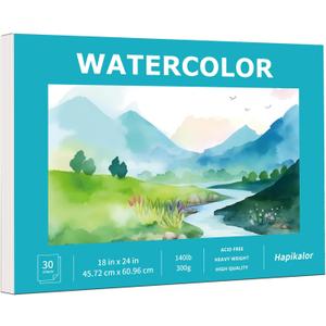 Hapikalor 18"x24" Large Watercolor Paper Pad, 1-Pack 30 Sheets 140lb/300gsm Artist Painting Large Drawing Pad, Art Supplies for Adults Kids, Watercolors, Watercolor Paint Set, Sketchbook, Teal