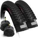 Fincci Set 26 x 2.125 Bike Tires 57-559 Foldable with Schrader or Presta Valve Inner Tubes for MTB Hybrid City Bike Bicycle Cycle