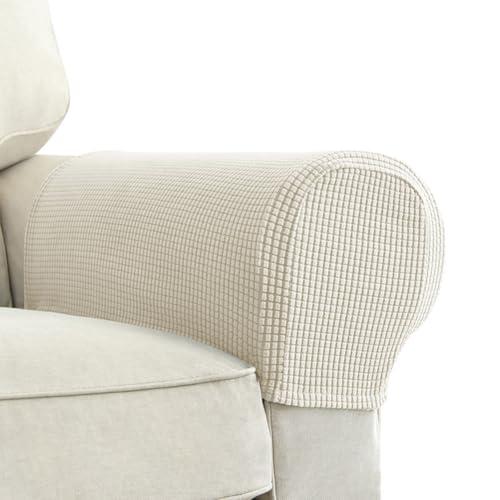 Premium Polyester Sofa Arm Cover, Scratch Resistant Protector Covers,Elastic Armrest Covers for Square/Curved/Sloping Couch Armrests, 2Pcs- Warm White